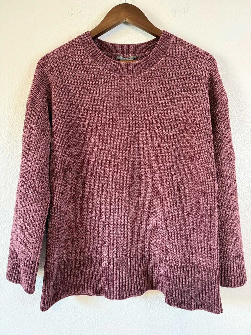 Matty M Chenille Crewneck Sweater Mauve Cozy Knit Size Small